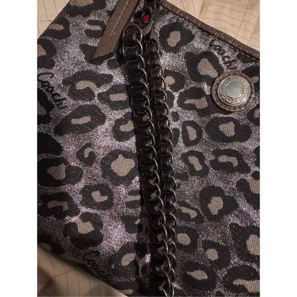 Coach poppy ocelot metallic silver black wristlet/coin purse small bag card case - Picture 3 of 6